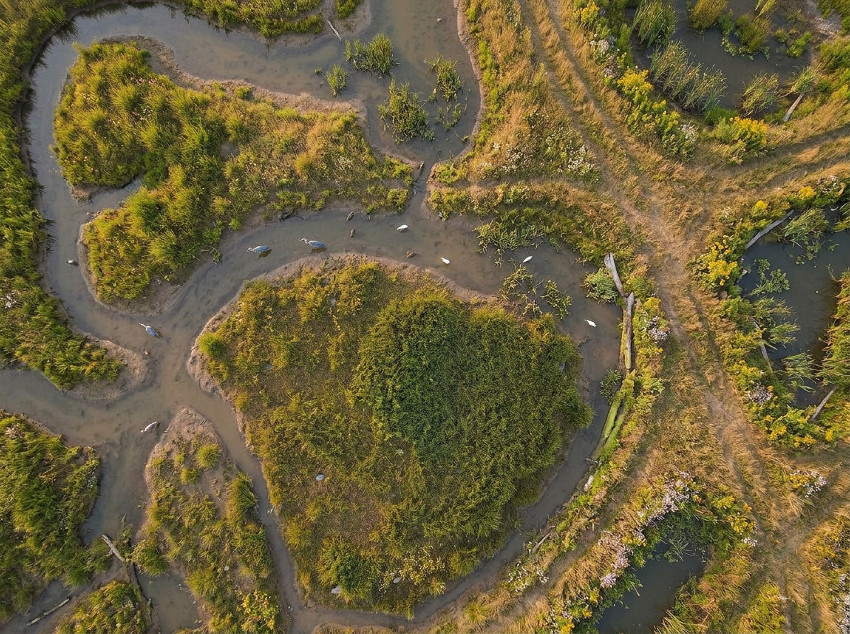 Industrial brownfield → restored wetland & native meadow — for municipalities, developers, ESG teams. — restored