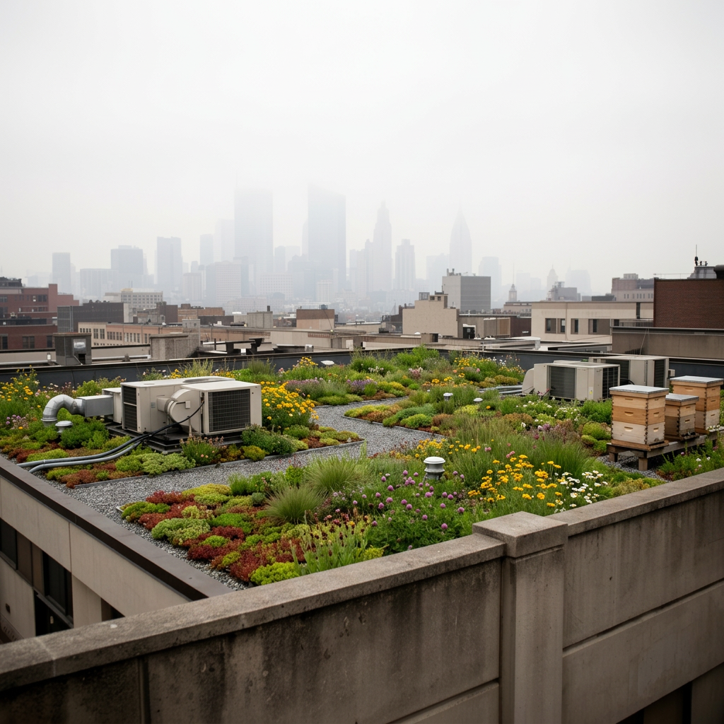 Bare commercial rooftop → biodiverse extensive green roof — for developers, owners & campus operators. — restored